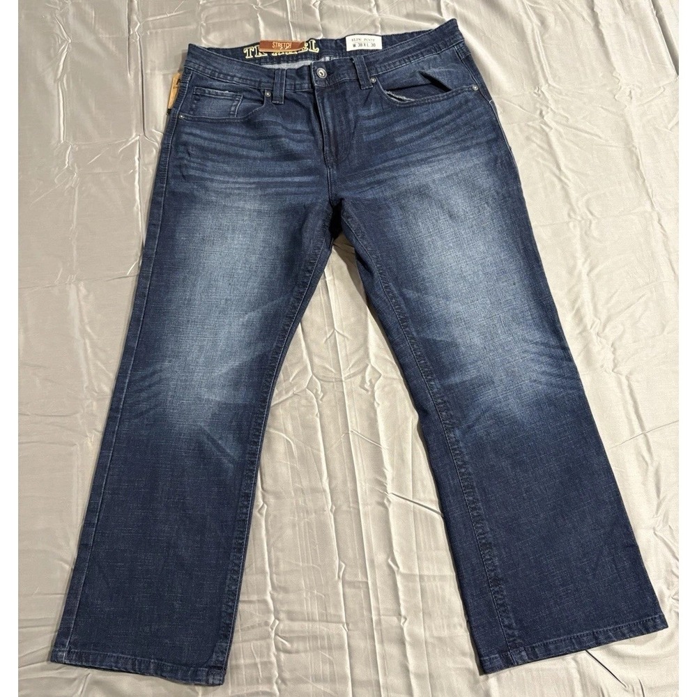 Axel Men's Slim Bootcut Jeans Sz 38 x 30 Dark Slim Boot Heavy Stitch Stretch New